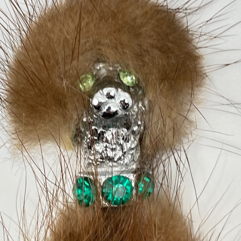 Vintage Mink Poodle Dog Pin Brooch Green Rhinestones - Picture 4 of 4